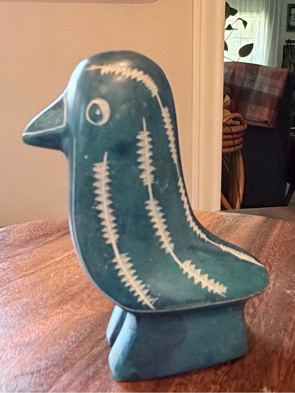 Vintage Hand Carved Kisii Soapstone Miniature Blue Parrot Figurine Kenya